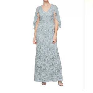 SLNY Light Blue Lace Maxi Dress